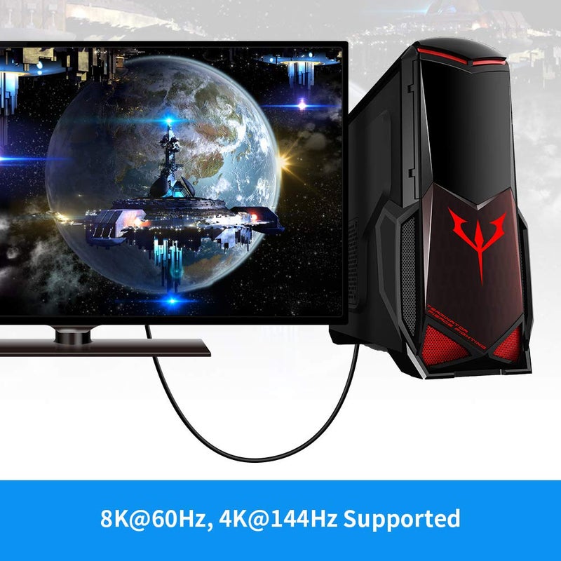 BolAAzuL 90 Degree Displayport 1.4 Adapter Cable, Right Angle Display Port Cable Left Angled 8K/60Hz, 4K/144Hz 6ft/1.8m Male/Male High Speed for SSUPD Meshlicious/Vertical Mounted GPU - Image 2